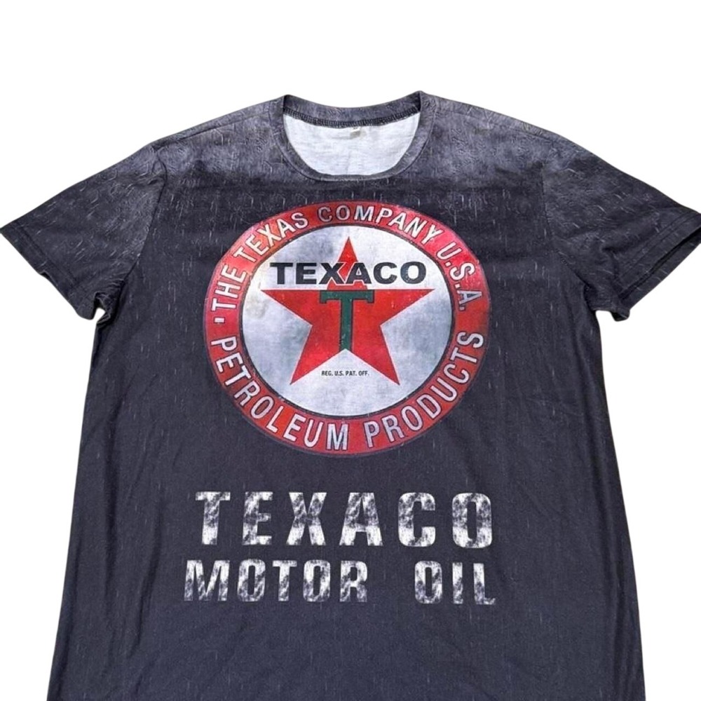 Texaco Motor Oil Distressed Graphic T-Shirt Charcoal Gray Medium